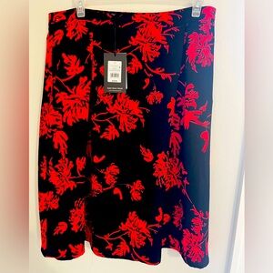 NWT WHO WHAT WEAR Skirt Womens sz 16 Orange Black Willow A Line Floral Pleated